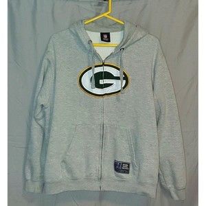 NFL Official Packers Mens Zip Up sweater Gray Size Large emblem on chest